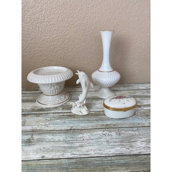 Lenox Other - Lenox Set of 4 – Candle Holder, Bud Vase, Dolphin & Trinket Box – 1990s Decor Iv